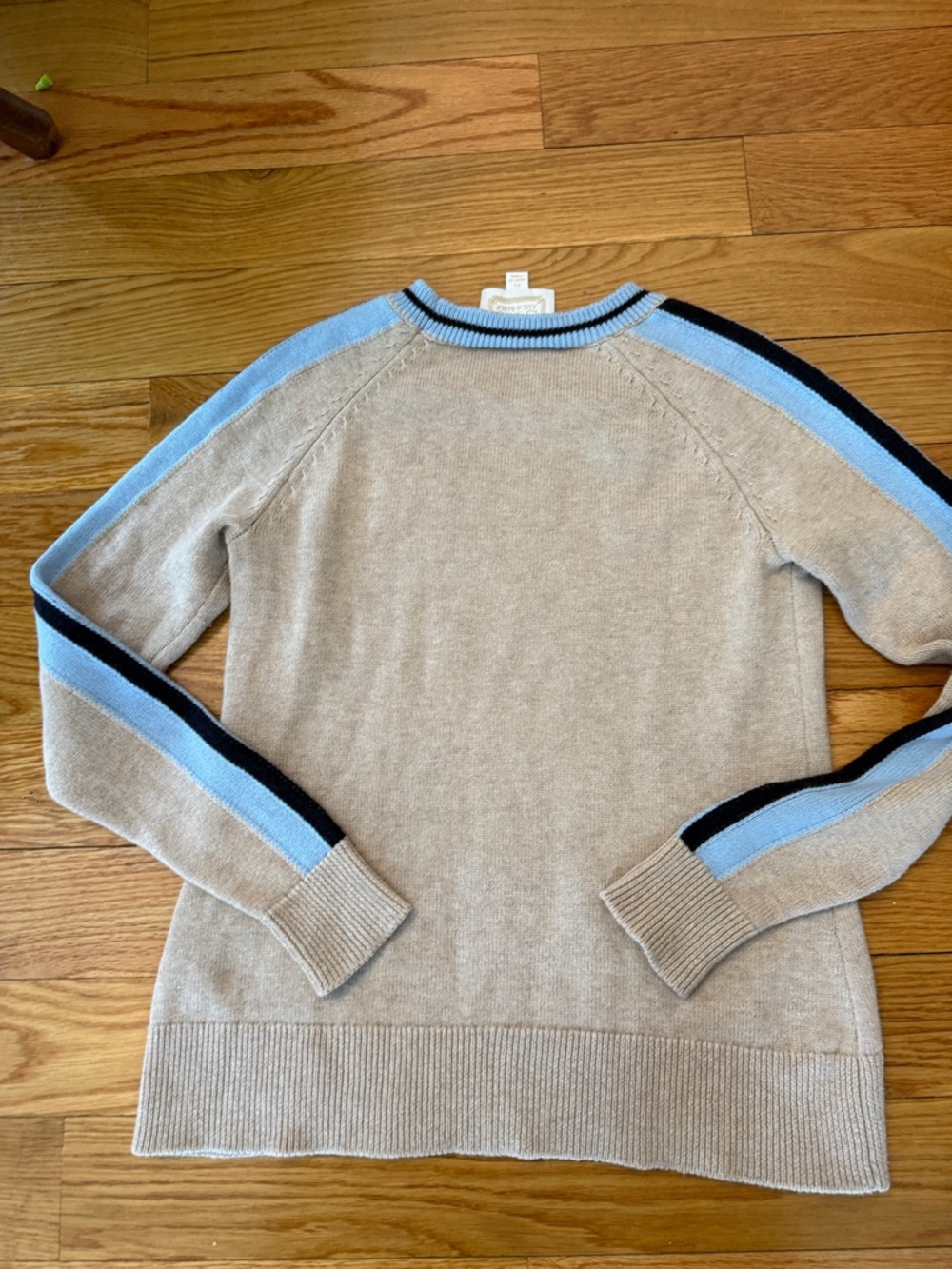 Sail to Sable Beige Sweater Light Blue & Navy Trim xtra small XS merino cotton - Picture 4 of 5